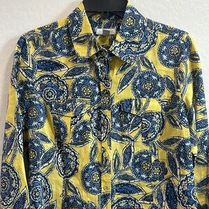 Charter club button down long sleeve yellow women’s sz 10 shirt floral‎ paisley